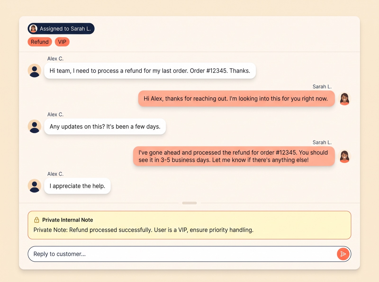 A Threadline conversation thread, the product that grew out of the founders' frustration with clunky helpdesk software.